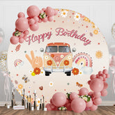 Aperturee - Aperturee Round Daisy Mercedes Benz Two Cute Birthday Backdrop